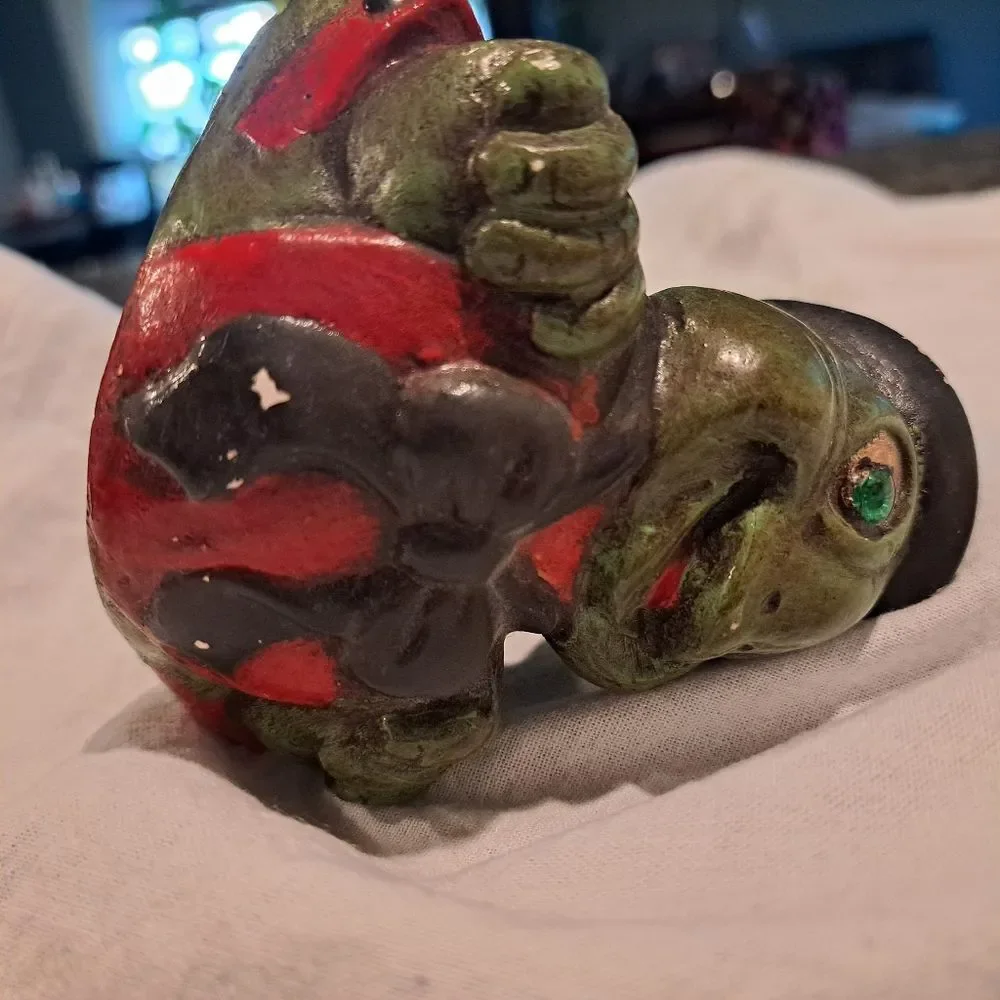 Vintage ceramic art turtle statue figurine with top hat and bow tie cottagecore